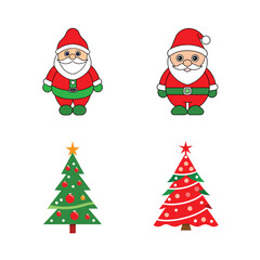 santa claus and christmas tree set vector illustration 
