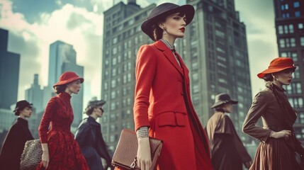 Fototapeta premium Glamour on the Runway: Vintage Fashion Show with 1920s & 1930s Style