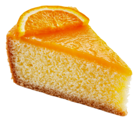 Orange cake slice with fresh fruit topping, cut out - stock png.