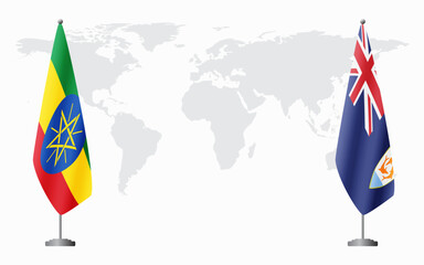 Ethiopia and Anguilla flags for official meeting against background of world map.