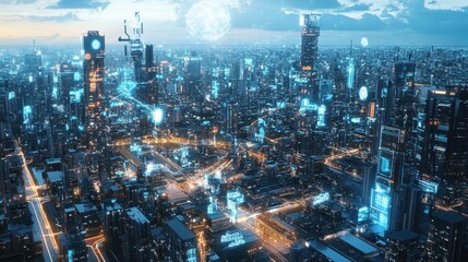 Naklejka premium Futuristic Metropolis at Night: Illuminating the Cityscape of Tomorrow