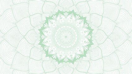 Round mandala on dreamy peach fuzz gradient background. Translucent mesh pattern in the form of a mandala. Mandala with floral patterns. Pastel Yoga template. Gradient background with round mandala