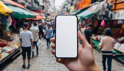 Fototapeta premium Hand Holding Mobile Phone with Blank Screen - Device Mockup