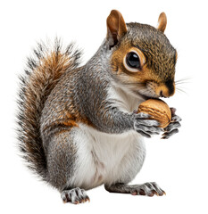 Obraz premium Squirrel holding a nut in a forest setting, cut out - stock png.