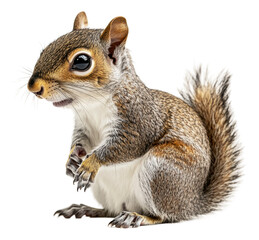 Curious squirrel stands outdoors, cut out - stock png.