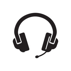 Headphone play icon and outline call center black design.