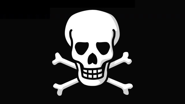 Animation loop of a grinning skull with crossbones underneath floating on a green background with alpha channel