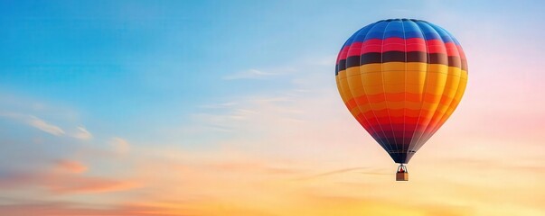 Obraz premium A colorful hot air balloon ascending into a sunrise sky, symbolizing new heights and fresh opportunities new beginnings, soaring dreams