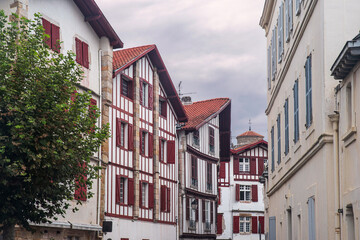 Typical architecture of houses in Saint-Jean-de-Luz in the Basque Country in France