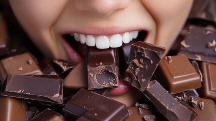 A woman's face is covered in chocolate