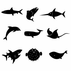 Fish animal silhouette. Flat image