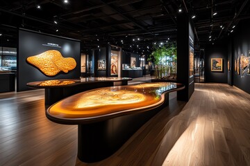 History museum exhibit on the Renaissance with famous paintings and sculptures, illustrated in a scene where iconic Renaissance artworks are displayed, surrounded by soft ambient lighting that