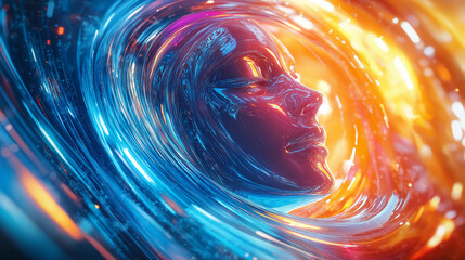 The metaverse digital entanglement data woman bright colours  