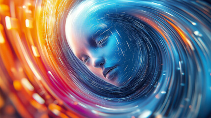 The metaverse digital entanglement data woman bright colours  