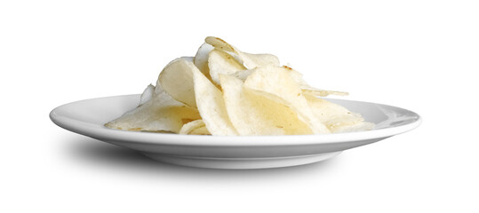 Crispy Golden Potato Chips on White Plate