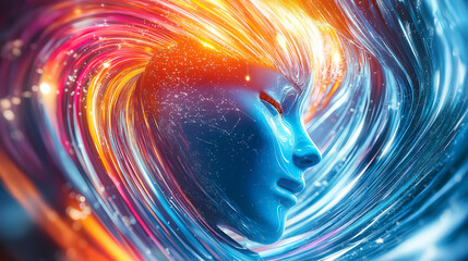 The metaverse digital entanglement data woman bright colours  