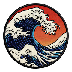 Embroidered sunset wave design, cut out - stock png.
