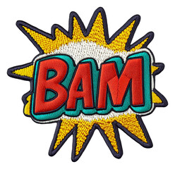 Fototapeta premium BAM patch with colorful explosion design, cut out - stock png.