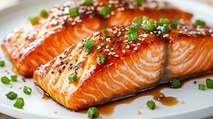 Glazed Salmon with Sesame Seeds and Green Onions