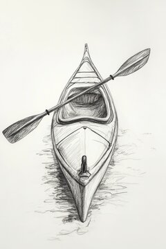 recommend clip art: Sketch line drawing of a kayak boat with paddle