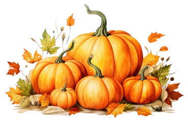 PNG  Autumn pumpkins with colorful leaves