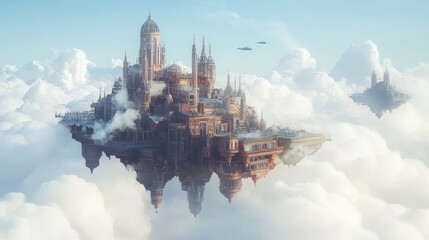 Magnificent Floating City in the Clouds: A Fantastical Aerial Landscape