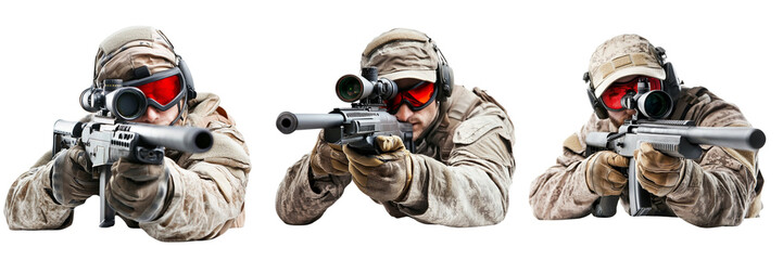 Fototapeta premium Set of Special forces soldier with rifle Isolated on Transparent Background