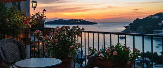 Scenic Terrace Overlooking Sea at Sunset