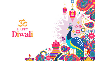 Happy Diwali Hindu festival background with india ornament concept