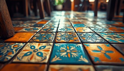 Naklejka premium Close-up View of Intricate Floral Tile Patterns