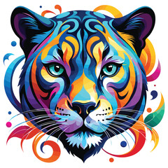Colorful tiger face, abstract pop art style, vibrant colors, isolated, perfect for modern decor