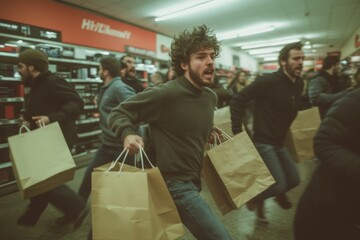 Naklejka premium Massive Sale Frenzy: Shoppers in a Rush