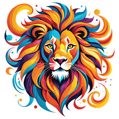 Obraz premium Vibrant lion portrait abstract illustration colorful bold graphic design, perfect for posters
