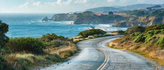 Majestic Coastal Road: Stunning Image Capturing Beautiful Ocean Views Along Scenic Route