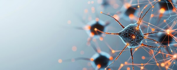 Neural network abstract on a light grey background, depicting neurons in a neon gradient style, symbolizing digital connections