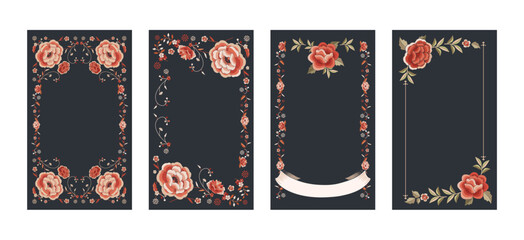 Retro Spanish shawl style ornaments frames, blank space for cards, invitations, weddings, menus or celebration