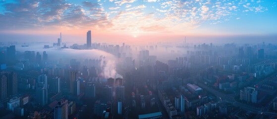 Obraz premium Urban Metropolis Aerial View: Dynamic Cityscape with High-Rise Buildings and busy Streets