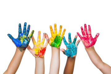 PNG Colorful painted hands expressing creativity