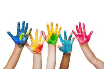 PNG Colorful painted hands expressing creativity