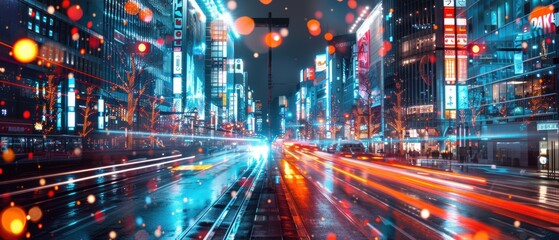 Illuminated Urban Nightscape: Spectacular City Lights in Vibrant Hues