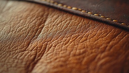 Close-up of Brown Leather with Stitching