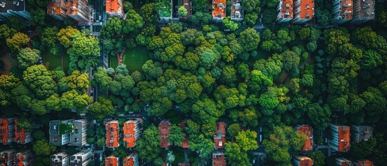 Fototapeta premium Vibrant Urban Jungle: High-Resolution Aerial View of a Dense Urban Area with Parks