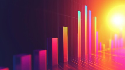 Glowing Neon Bars Depicting Financial Statistics and Growth Trends