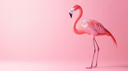 Elegant Pink Flamingo Standing Tall on Minimalist Pink Background