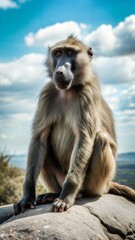 Naklejka premium a baboon with beautiful natural background