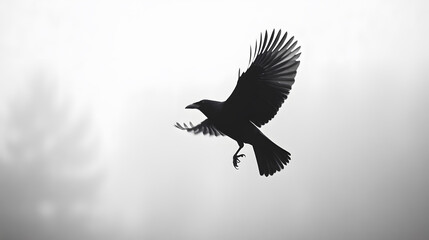 Obraz premium Beautiful black raven, crow in flight