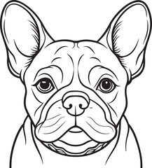 French Bulldog Drawing Black and White Illustration for Coloring Pages