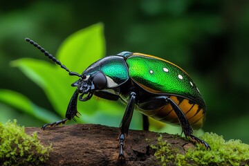 Naklejka premium Beetles, in a tropical forest, hidden in the underbrush add to the incredible biodiversity of these regions