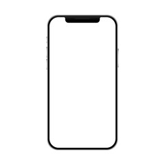 iPhone 13 Pro Max realistic mobile phone with blank screen mockup template. Smartphone empty white display detailed black frame. Modern showcase presentation vector illustration