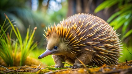 an echidna with beautiful natural background